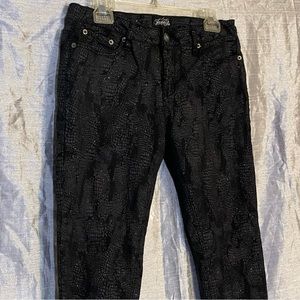 Jane Doe SZ 13, GUC, coated, glittery, reptile embossed stretch skinny jeans,